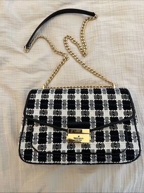 kate spade Black, White & Navy Tweed Chain Shoulder Bag